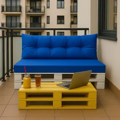 Set coussins pour palettes 120x60 cm, housse d'assise amovible, coussins de dossier matelassés 120x40 cm Bleu coussins palettes