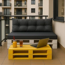 Set coussins pour palettes 120x60 cm, housse d'assise amovible, coussins de dossier matelassés 120x50 cm Anthracite coussins