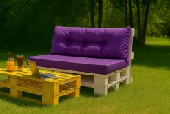 Set coussins pour palettes 120x60 cm, housse d'assise amovible, coussins de dossier matelassés 120x50 cm Violet coussins palettes