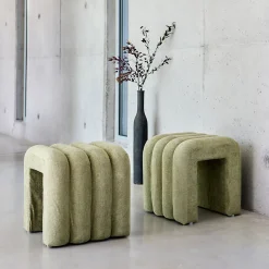 Set de 2 poufs contemporains en tissu vvert