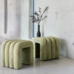 Set de 2 poufs contemporains en tissu vvert