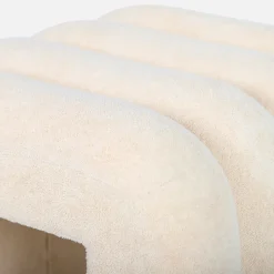 Set de 2 poufs contemporains en tissu beige