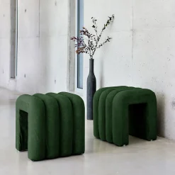 Set de 2 poufs contemporains en tissu vert foncé