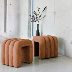 Set de 2 poufs contemporains en tissu orange