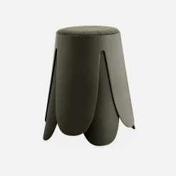 Set de 2 tabourets empilables vert foncé . bouclette texturée. NIKI. D.30 / 44 x H46cm