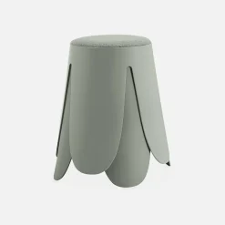 Set de 2 tabourets empilables vert céladon. bouclette texturée. NIKI. D.30 / 44 x H46cm