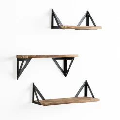 Set de 3 étagères murales Ceci métal noir et bois de paulownia