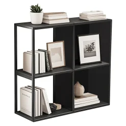 Set de 4 étagères murales Nostened avec fond et panneaux latéraux acier 28 x 28 x 20 cm noir en.casa