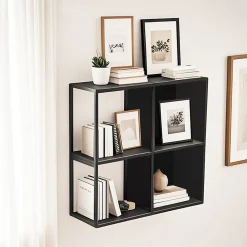 Set de 4 étagères murales Nostened avec fond et panneaux latéraux acier 28 x 28 x 20 cm noir en.casa