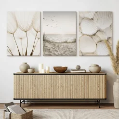 Set De Tableaux Coquilles Mer Pissenlits 90cm x 40cm - Parfait pour décorer votre salon, chambre ou bureau avec un design unique