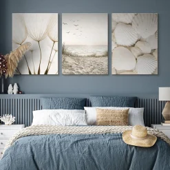 Set De Tableaux Coquilles Mer Pissenlits 90cm x 40cm - Parfait pour décorer votre salon, chambre ou bureau avec un design unique
