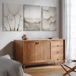 Set De Tableaux Coquilles Mer Pissenlits 90cm x 40cm - Parfait pour décorer votre salon, chambre ou bureau avec un design unique
