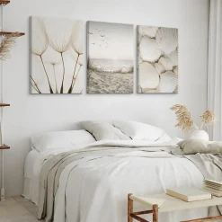 Set De Tableaux Coquilles Mer Pissenlits 90cm x 40cm - Parfait pour décorer votre salon, chambre ou bureau avec un design unique