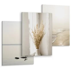 Set De Tableaux Déco Mer Plage Plantes 90cm x 40cm - Parfait pour décorer votre salon, chambre ou bureau avec un design unique et