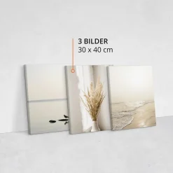 Set De Tableaux Déco Mer Plage Plantes 90cm x 40cm - Parfait pour décorer votre salon, chambre ou bureau avec un design unique et