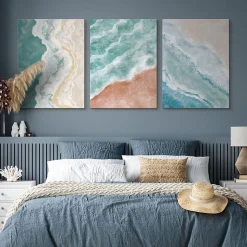 Set De Tableaux Déco Mer Plage Peinture 90cm x 40cm - Parfait pour décorer votre salon, chambre ou bureau avec un design unique e