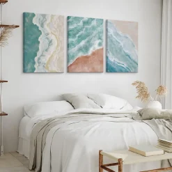 Set De Tableaux Déco Mer Plage Peinture 90cm x 40cm - Parfait pour décorer votre salon, chambre ou bureau avec un design unique e