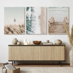 Set De Tableaux Mer Phare Plantes Nature 90cm x 40cm - Parfait pour décorer votre salon, chambre ou bureau avec un design unique