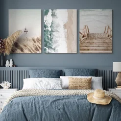 Set De Tableaux Mer Phare Plantes Nature 90cm x 40cm - Parfait pour décorer votre salon, chambre ou bureau avec un design unique