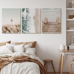 Set De Tableaux Mer Phare Plantes Nature 90cm x 40cm - Parfait pour décorer votre salon, chambre ou bureau avec un design unique