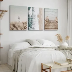 Set De Tableaux Mer Phare Plantes Nature 90cm x 40cm - Parfait pour décorer votre salon, chambre ou bureau avec un design unique