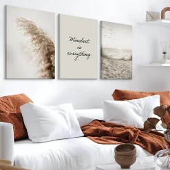 Set De Tableaux Plage Citation Plantes 90cm x 40cm - Parfait pour décorer votre salon, chambre ou bureau avec un design unique et