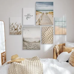 Set De Tableaux Plage Mer Plantes Nature 90cm x 80cm - Parfait pour décorer votre salon, chambre ou bureau avec un design unique