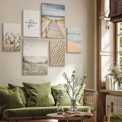 Set De Tableaux Plage Mer Plantes Nature 90cm x 80cm - Parfait pour décorer votre salon, chambre ou bureau avec un design unique