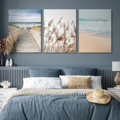 Set De Tableaux Plage Mer Pont Plantes 90cm x 40cm - Parfait pour décorer votre salon, chambre ou bureau avec un design unique et
