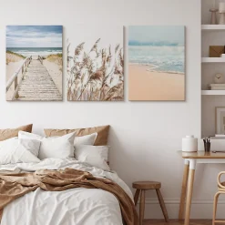 Set De Tableaux Plage Mer Pont Plantes 90cm x 40cm - Parfait pour décorer votre salon, chambre ou bureau avec un design unique et