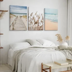 Set De Tableaux Plage Mer Pont Plantes 90cm x 40cm - Parfait pour décorer votre salon, chambre ou bureau avec un design unique et