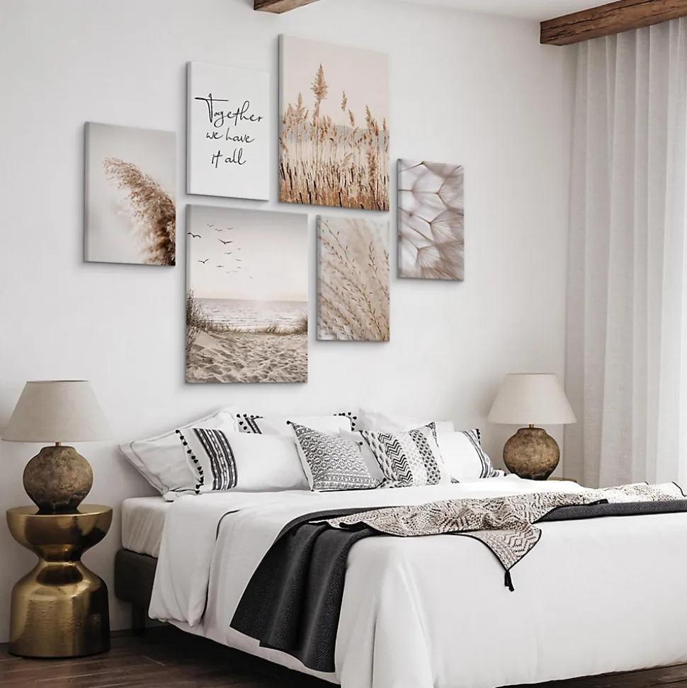 Set De Tableaux Plage Plantes Citation 90cm x 80cm - Parfait pour décorer votre salon, chambre ou bureau avec un design unique et