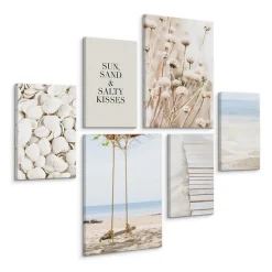Set De Tableaux Plage Plantes Citation 90cm x 80cm - Parfait pour décorer votre salon, chambre ou bureau avec un design unique et