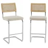 Skana - Lot de 2 chaises de bar en velours côtelé pieds chrome H66cm - Beige