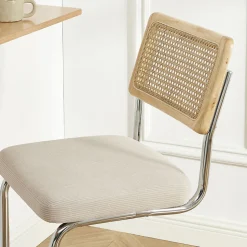 Skana - Lot de 2 chaises de bar en velours côtelé pieds chrome H66cm - Beige