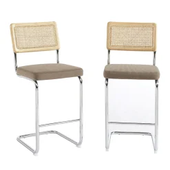 Skana - Lot de 2 chaises de bar en velours côtelé pieds chrome H66cm - Taupe
