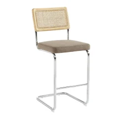 Skana - Lot de 2 chaises de bar en velours côtelé pieds chrome H66cm - Taupe