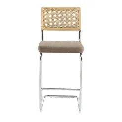 Skana - Lot de 2 chaises de bar en velours côtelé pieds chrome H66cm - Taupe