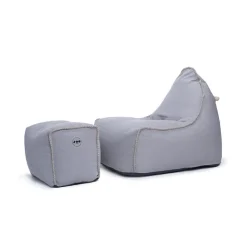Soo Santaï Buddy's Rest fauteuil poire + repose pieds 90x60x85/45x60x35cm interieur dehoussable, Gris, sans polystyrène
