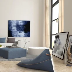 Soo Santaï Lazy Bro Indoor fauteuil poire 140 x 120 x 90cm intérieur déhoussable, avec poignées et surpiqûres, Bleu jeans