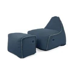 Soo Santaï MiniBuddy's Rest fauteuil poire + repose pieds 75x60x65 cm interieur dehoussable, Bleu jeans, sans polystyrène