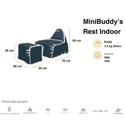 Soo Santaï MiniBuddy's Rest fauteuil poire + repose pieds 75x60x65 cm interieur dehoussable, Bleu jeans, sans polystyrène