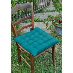 SOPHIE - Coussin de Chaise Matelassé 38x38cm Coton Coloris Paon