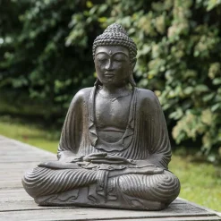 Statue bouddha assis position offrande brun 42 cm