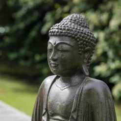 Statue bouddha assis position offrande brun 42 cm