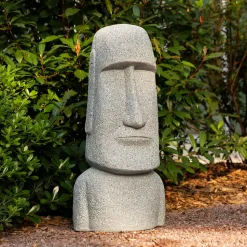 Statue déco extérieure Moaï H.82cm magnésie gris - Atmosphera