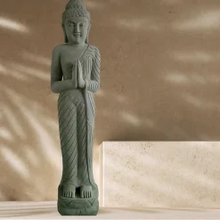 Statue de jardin en pierre bouddha debout prière 2 m