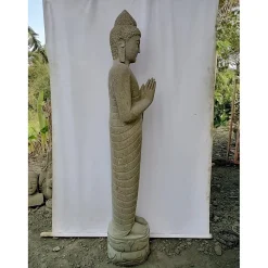 Statue de jardin en pierre bouddha debout prière 2 m