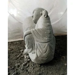 Statue de jardin zen moine shaolin en pierre 1 m