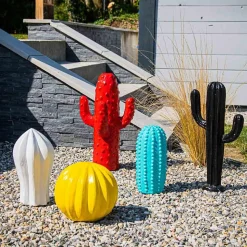 Statue deco cactus boule jaune 20cm